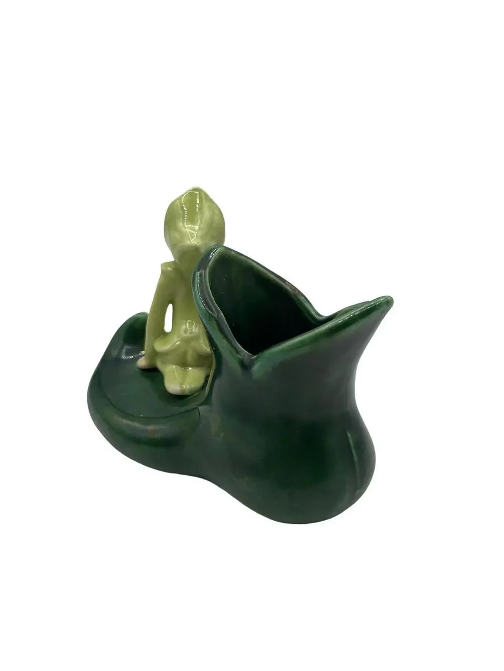 Vintage Pixie Potters Elf Figurine: Green Boot Planter, 1940s Collectible